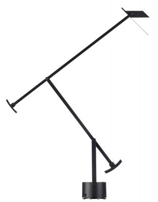 Schwarze Tizio 35 Tischleuchte von Artemide mit verstellbarem Arm und modernem Design für Schreibtisch oder Nachttisch.